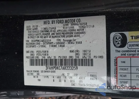 2010 Ford Fusion Sport из США, поврежденный, VIN 3FAHP0KC7AR223259